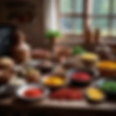 A traditional kitchen setup with ingredients laid out for making Vatrushka, highlighting cultural culinary practices.