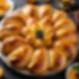 A beautifully arranged platter of Vatrushka pastries showcasing their golden crust and rich filling.