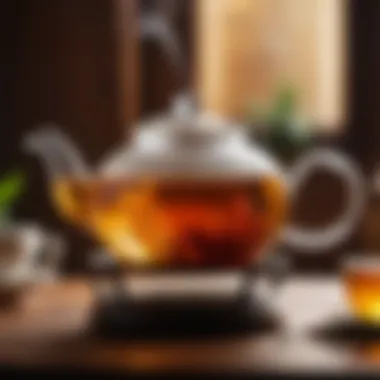 Aesthetic view of tea being poured from a glass teapot