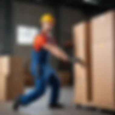 Worker lifting heavy boxes with proper technique