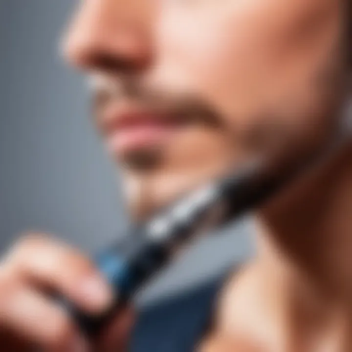 Illustration showing proper technique for using a nose hair trimmer