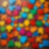 Colorful jigsaw puzzle pieces scattered on a table