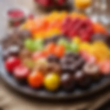 Close-up of a beautifully arranged candy platter with gourmet treats