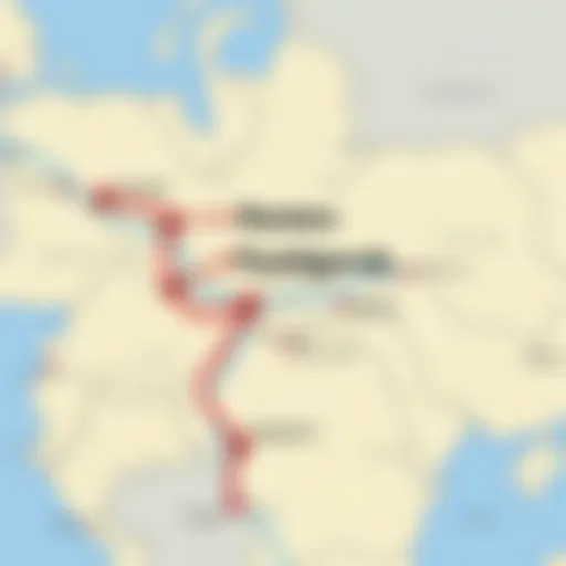 Map showcasing the route from Rostov to Pyatigorsk