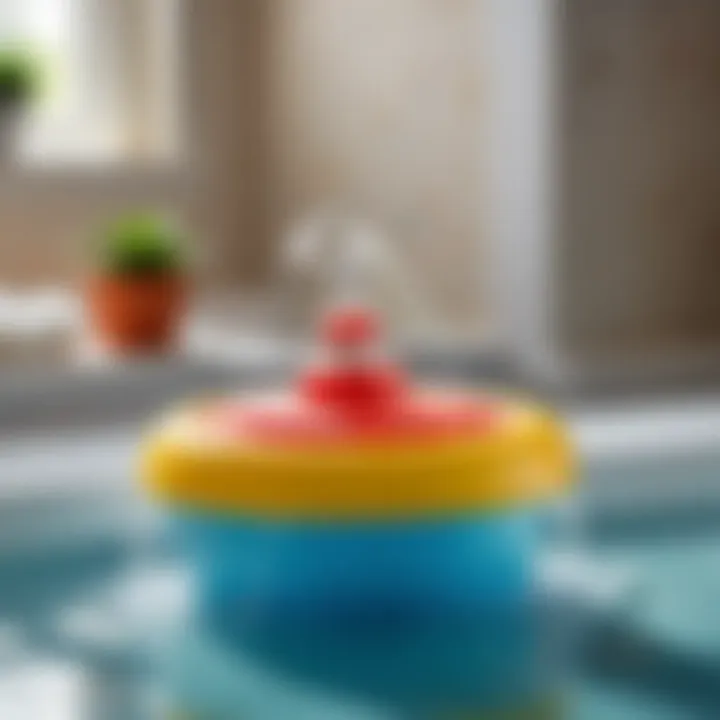 Safety features of a bath fountain toy highlighted