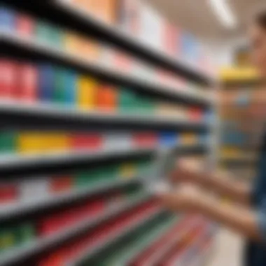 User selecting a piezo lighter from a shelf in a store.