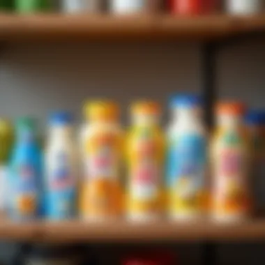 A kitchen shelf showcasing various brands of condensed milk