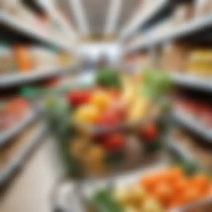 Close-up of shopping cart filled with grocery items