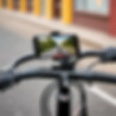 Side view of a smartphone securely attached to a bike handlebar