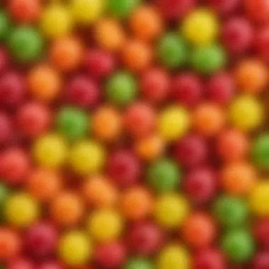 A close-up of sour Skittles with a texture that highlights their unique surface