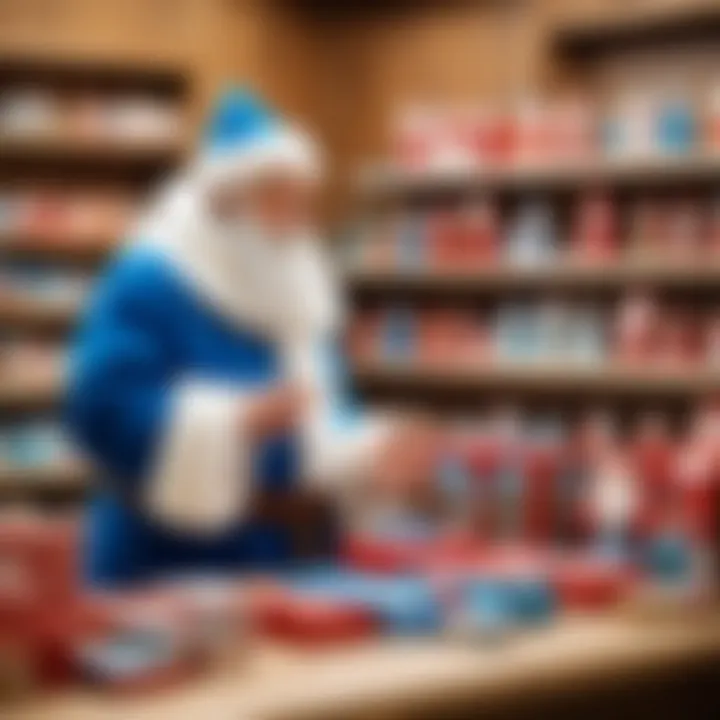 Gift shopping scene featuring Father Frost souvenirs