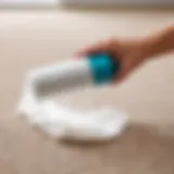 Close-up of a sticky lint roller removing dust from clothing