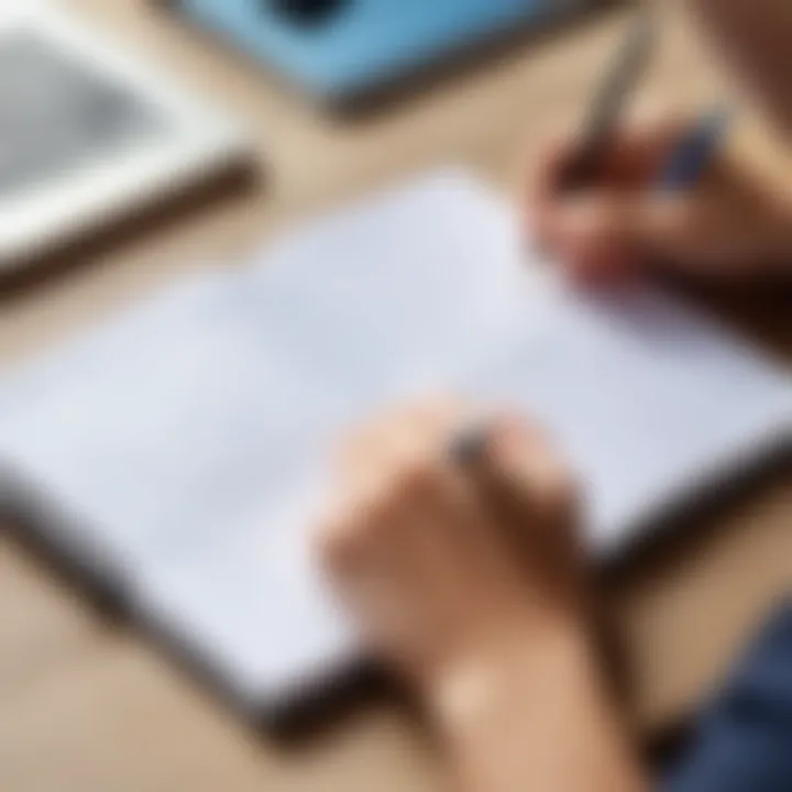 A student using a grid notebook for effective note-taking