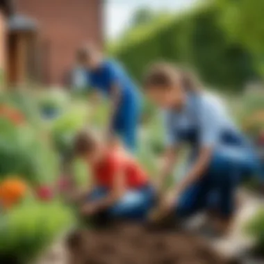 Students engaging in outdoor gardening activities