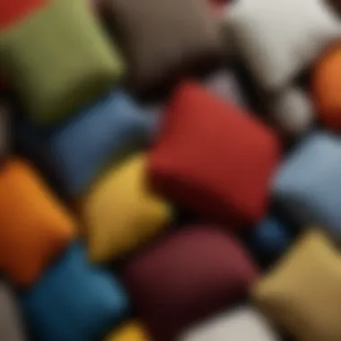 Close-up of various textures and materials used in decorative cushion covers