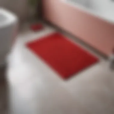 Aesthetic arrangement of red bathroom mats on a tiled floor