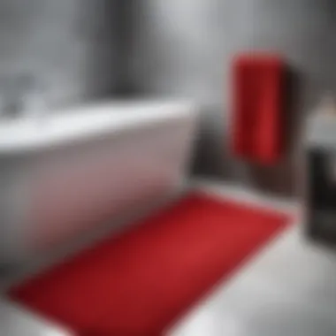 Red bathroom mat enhancing a stylish modern bathroom