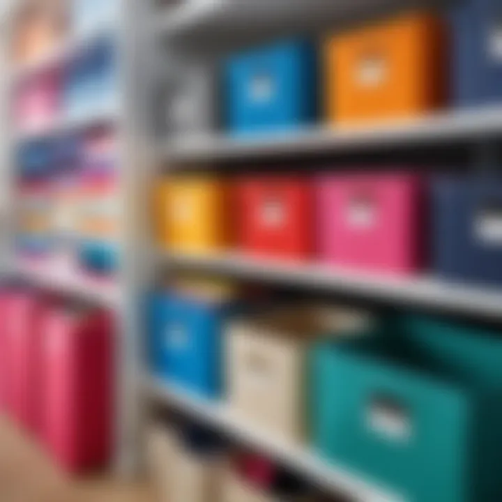 Colorful fabric storage bins neatly organized