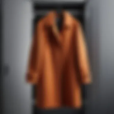 Stylish coat cover displayed in a modern wardrobe