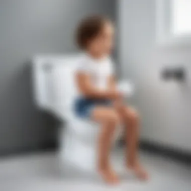 Child learning to use a toilet with a supportive seat