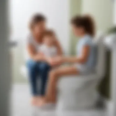 Parent assisting a child using a toilet seat with comfort