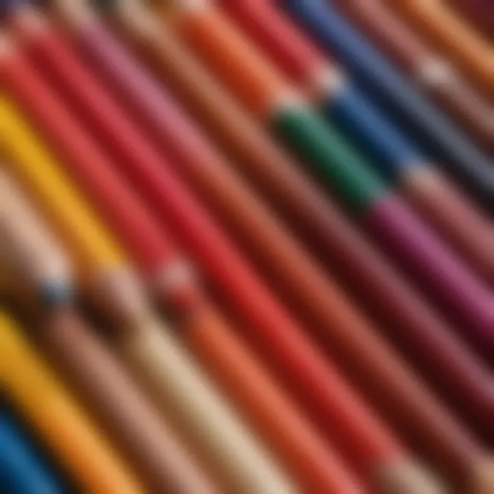 A close-up of colored pencils with a focus on brand labels.