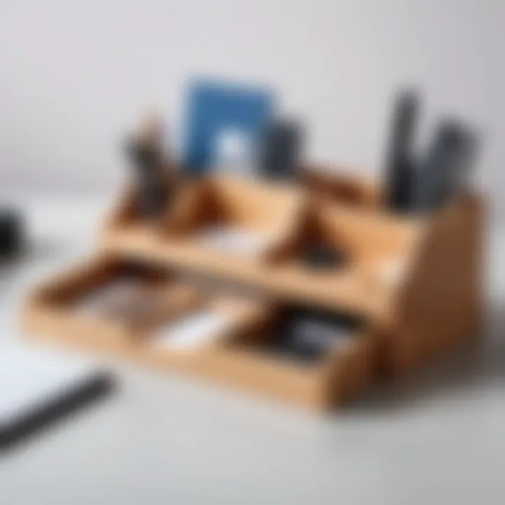 Stylish wooden office organizer with a minimalist aesthetic