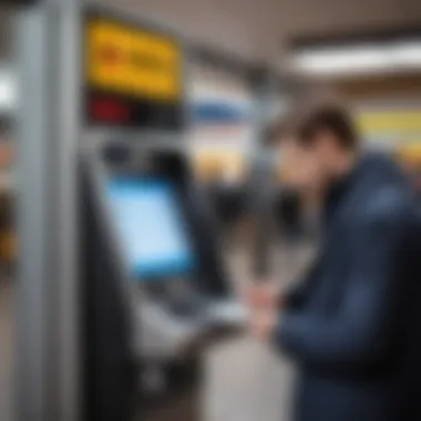 Passenger using a ticket machine at a metro station