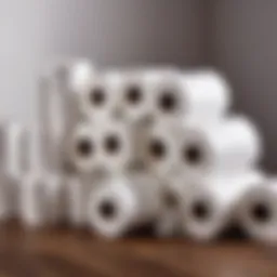Rolls of high-quality toilet paper arranged neatly