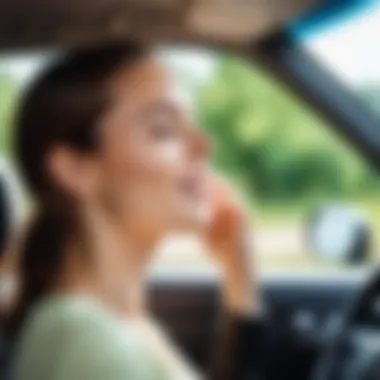 Person enjoying a pleasant fragrance inside a car