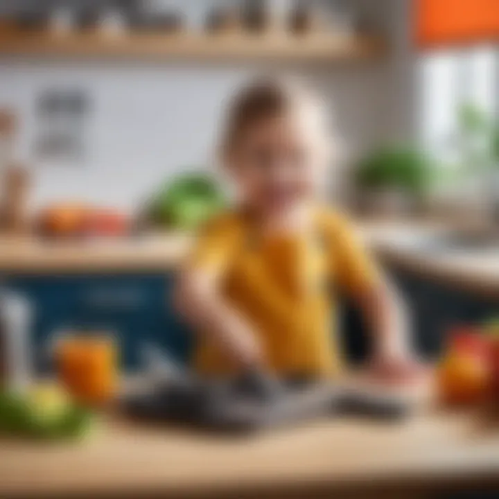 Children joyfully engaging with toy kitchen tools