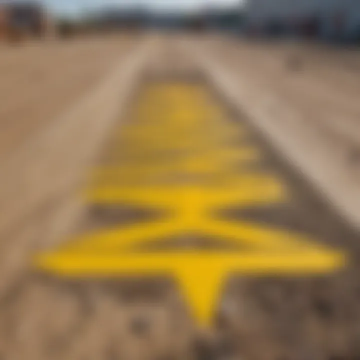 Construction site utilizing stencil arrows for guidance