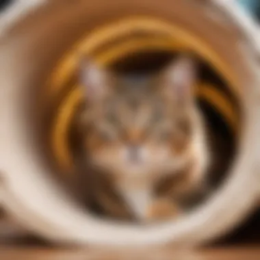 Playful cat exploring a tunnel