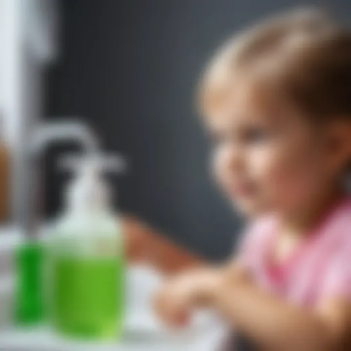 Demonstrating proper usage of Umka liquid soap for children's hygiene routines