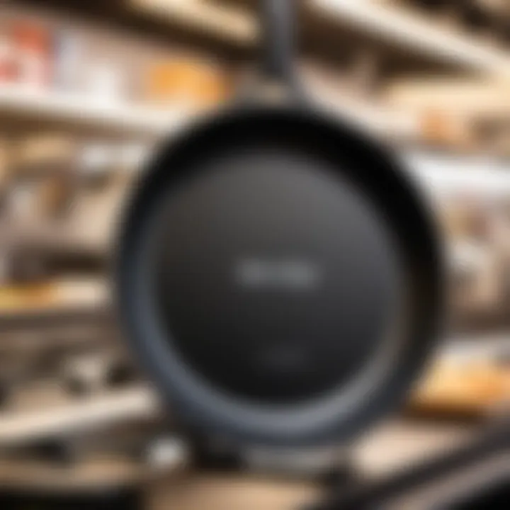 Premium branded frying pans in a retail setting