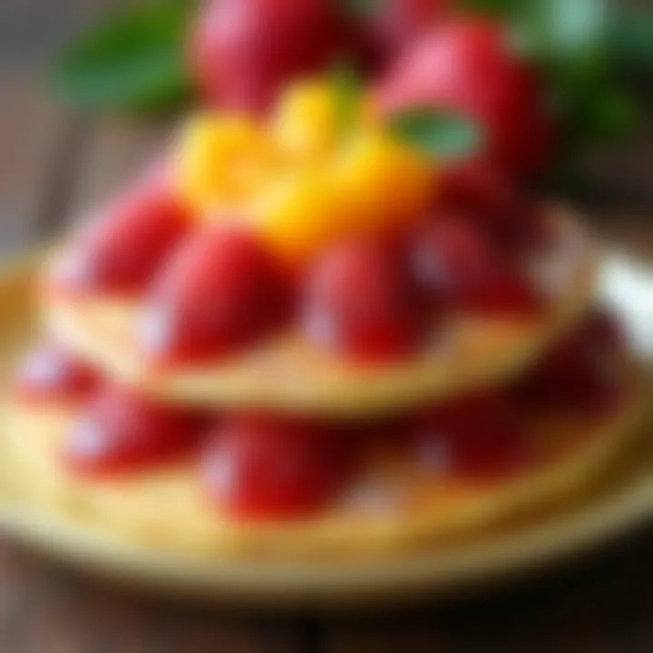 A close-up of a unique filling for pancakes, showcasing vibrant colors