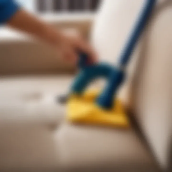 Application of cleaning agent on upholstery