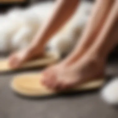 User demonstrating the comfort of fur orthopedic insoles