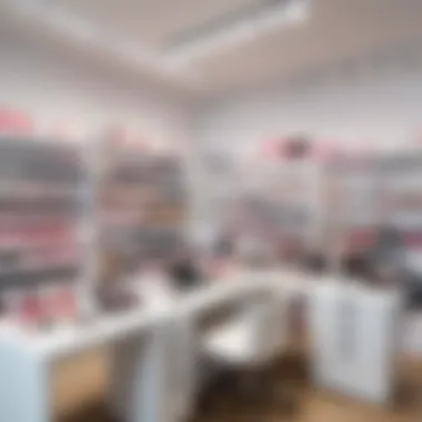 A well-organized workspace for sellers in a cosmetics store.