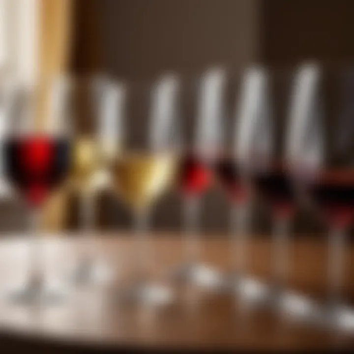 Different styles of wine glasses arranged on a table