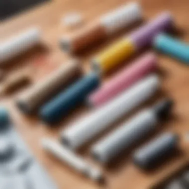 Various types of lint rollers displayed on a table