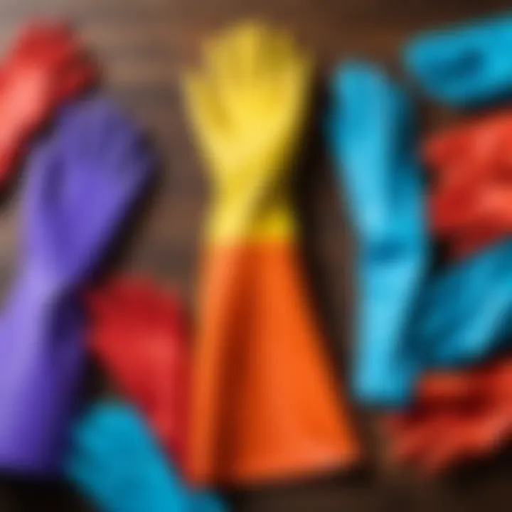 Different types of long rubber gloves displayed