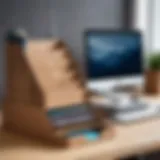 Organized workspace with vertical cardboard paper trays