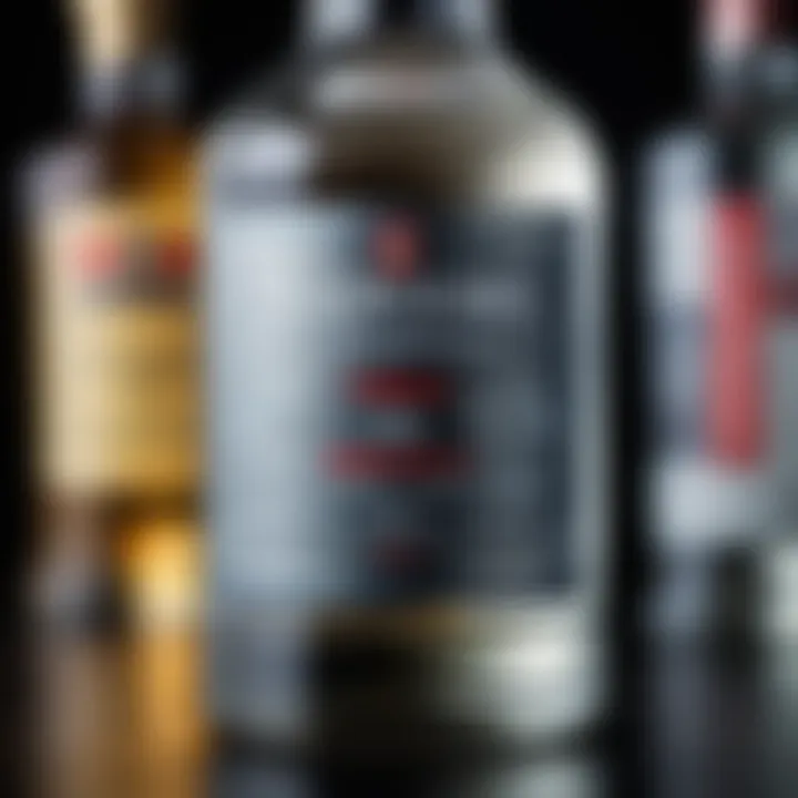 Close-up of vodka label showcasing quality