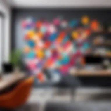 Creative geometric wall stickers in a workspace