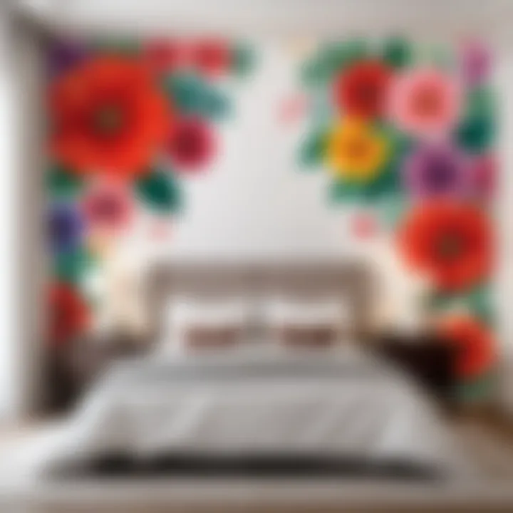 Elegant floral wall decals in a modern bedroom