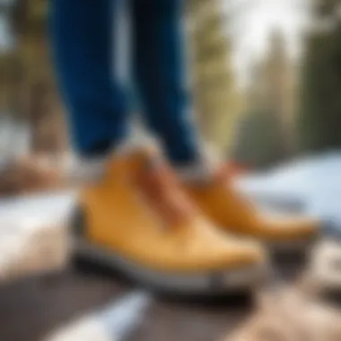 A stylish pair of warm Crocs on a winter outdoor setting