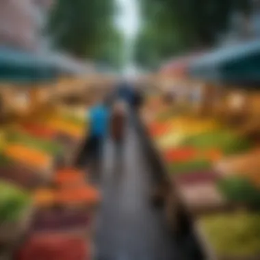 Bustling food market with local vendors and fresh produce