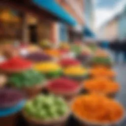 Colorful street market showcasing local delicacies