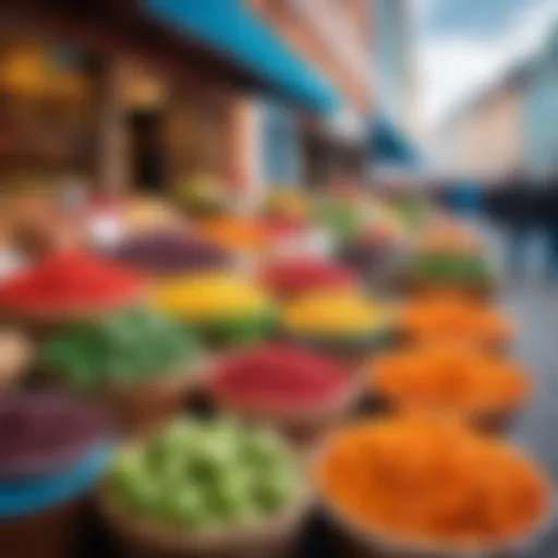 Colorful street market showcasing local delicacies